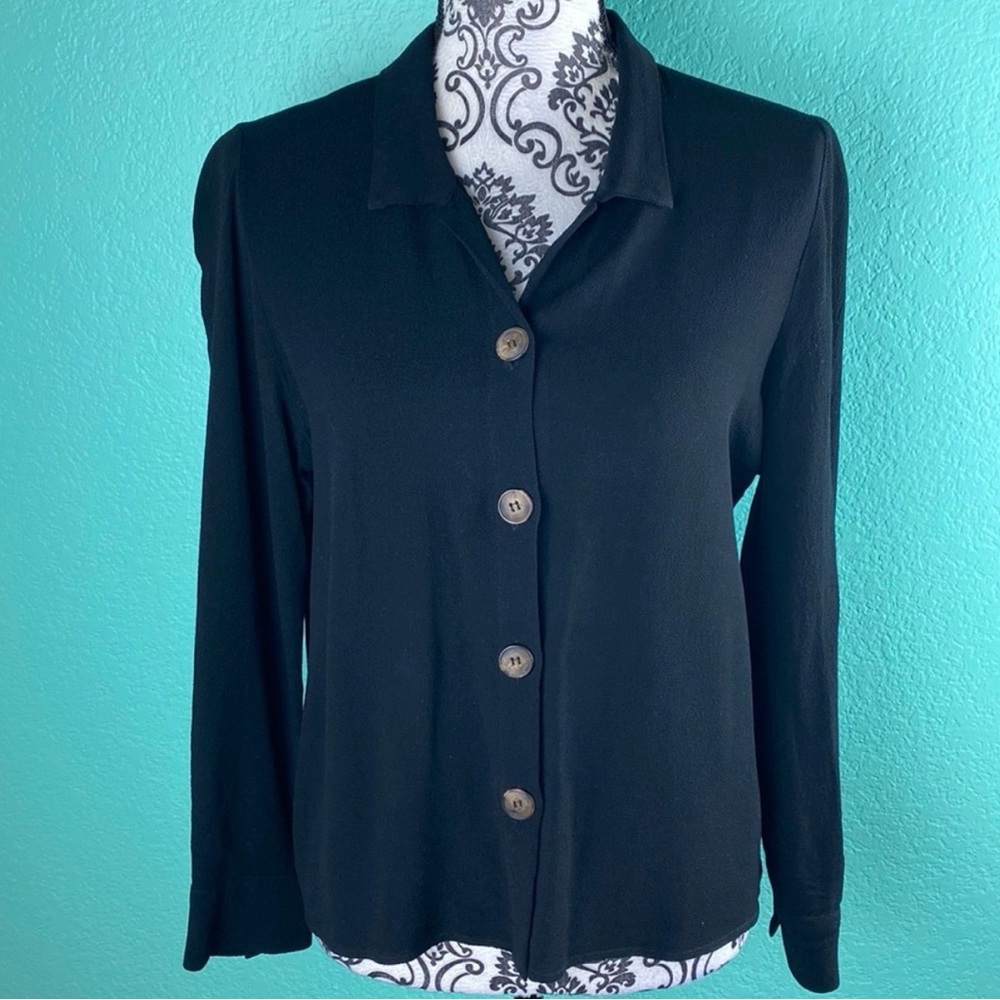 REFORMATION Pure Black Button Down Lightweight Collared Blazer Jacket M
